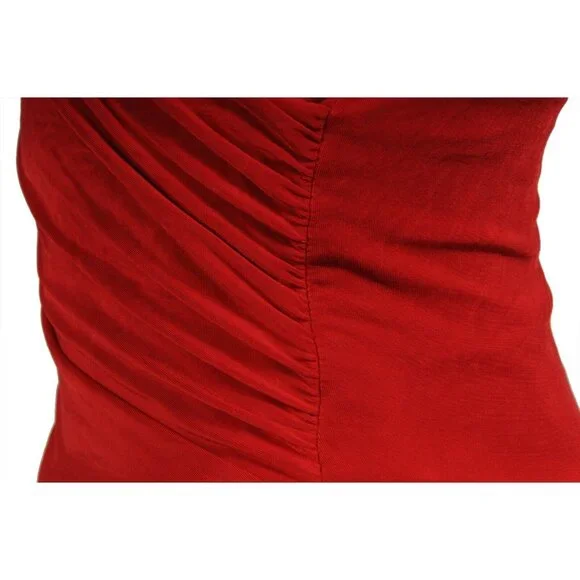Ralph Lauren Purple LabelAssymetrical Top Small Red Blouse Runched Sleeveles